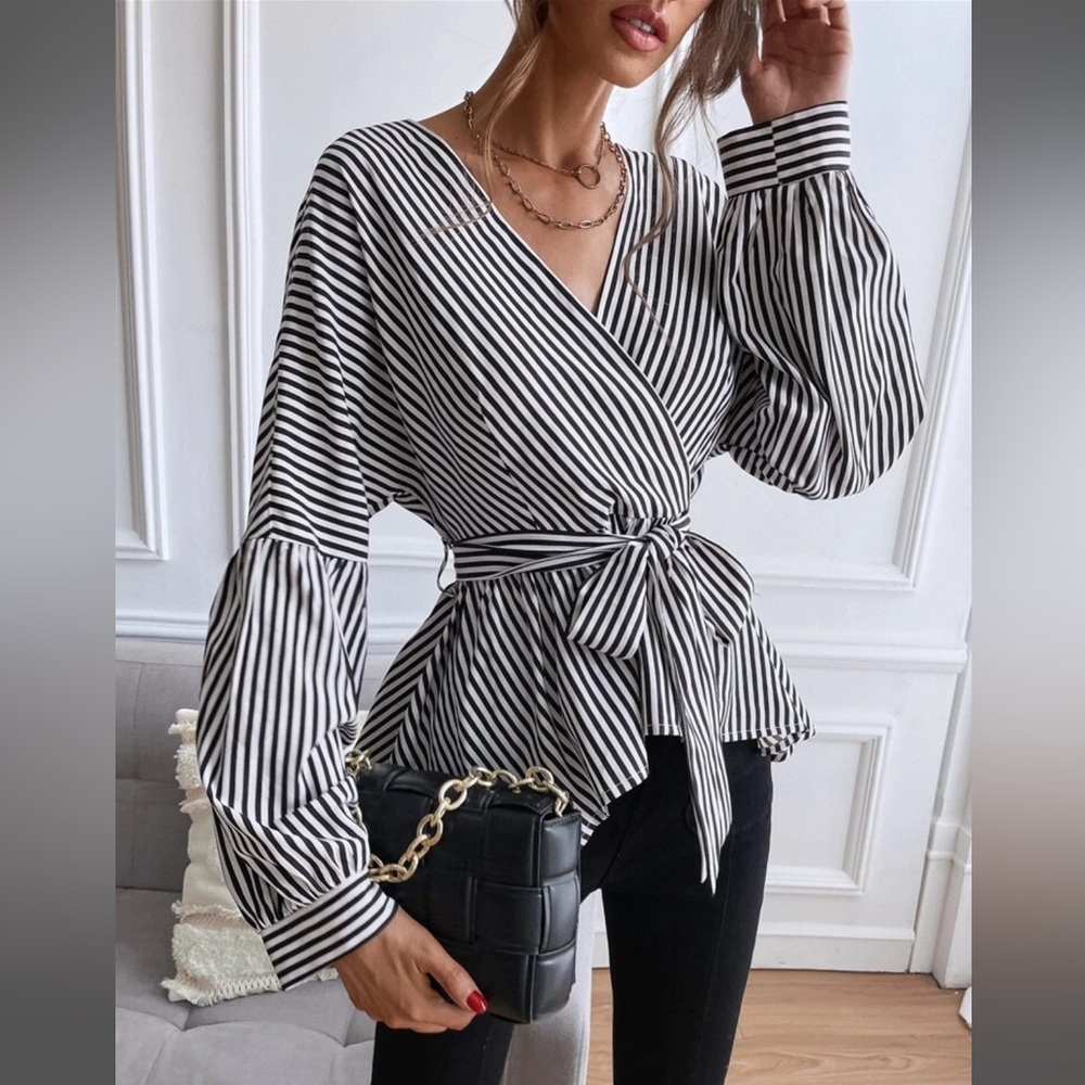 Striped Surplus Batwing Blouse